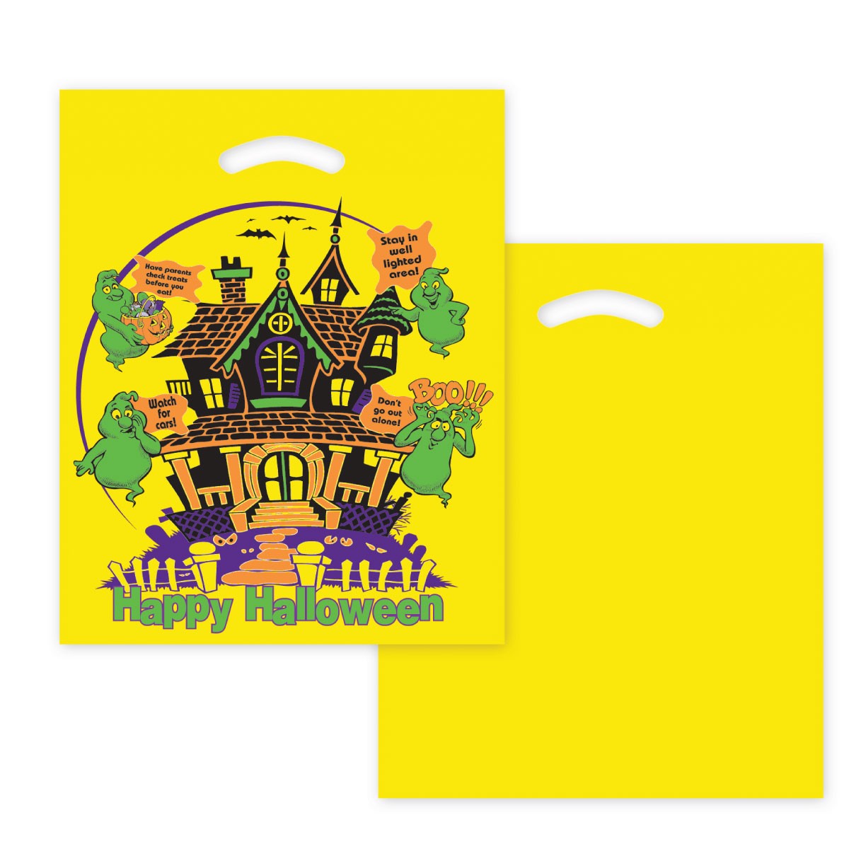 Yellow Haunted House Die Cut Bag (12”W x 15”H)