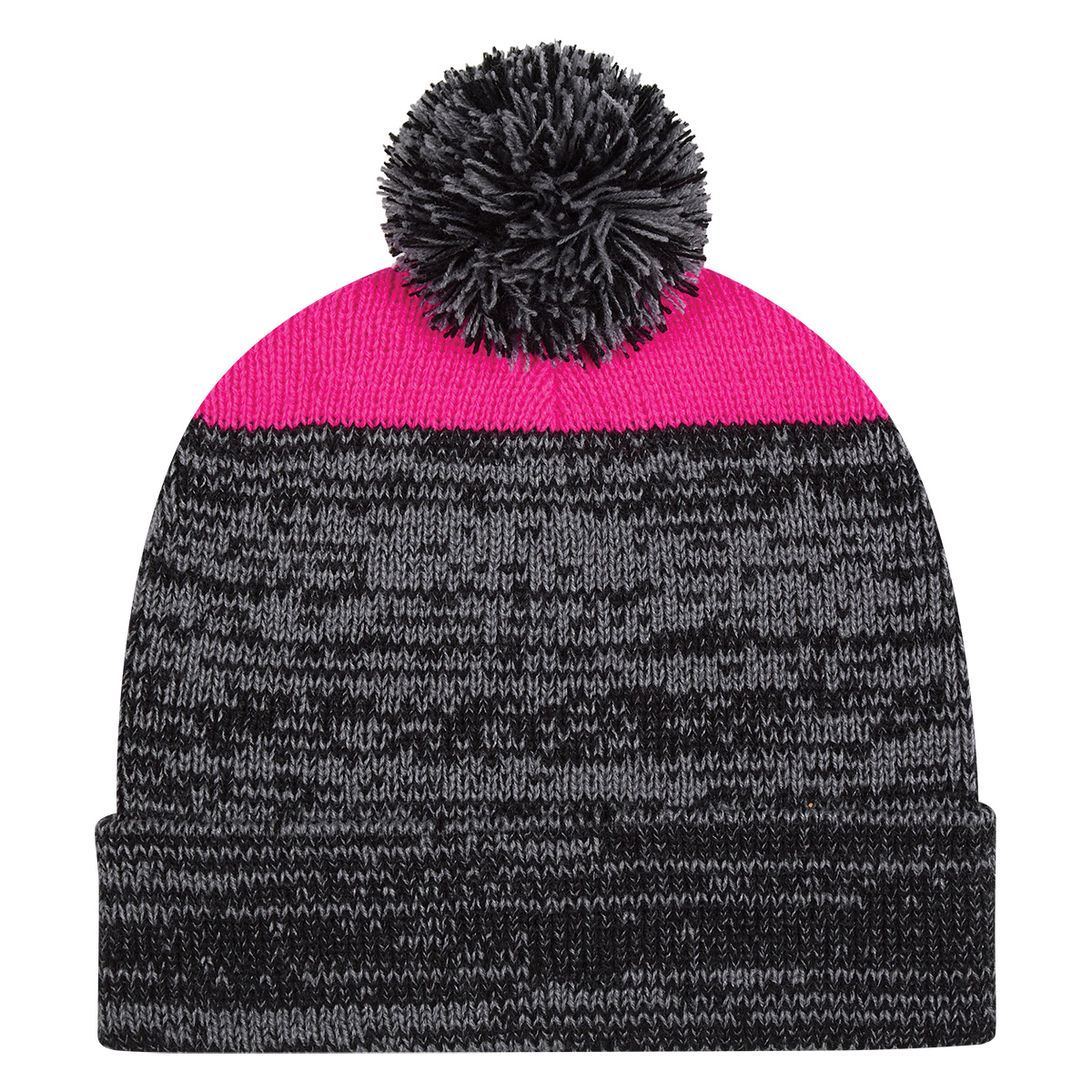 Fuchsia Knit Heathered Pom Beanie With Cuff