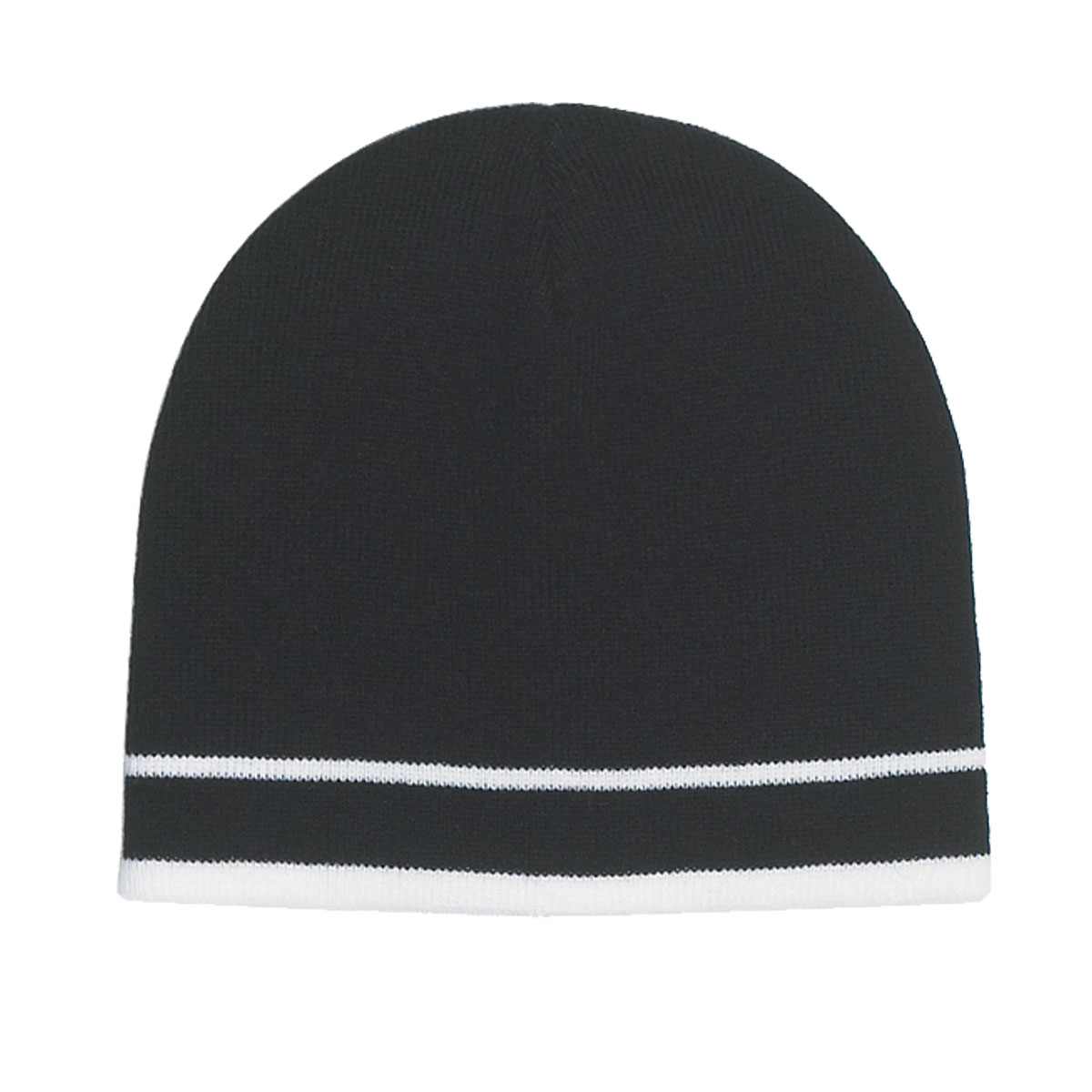 Black with White Stripe Knit Beanie With Double Stripe