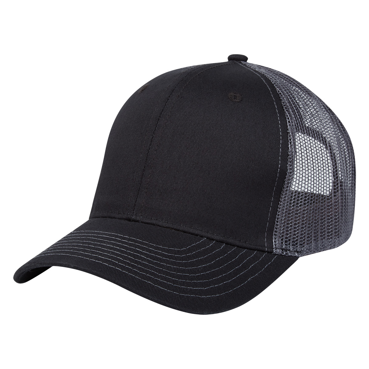 Black with Gray Mesh Cotton Twill Mesh Back Cap