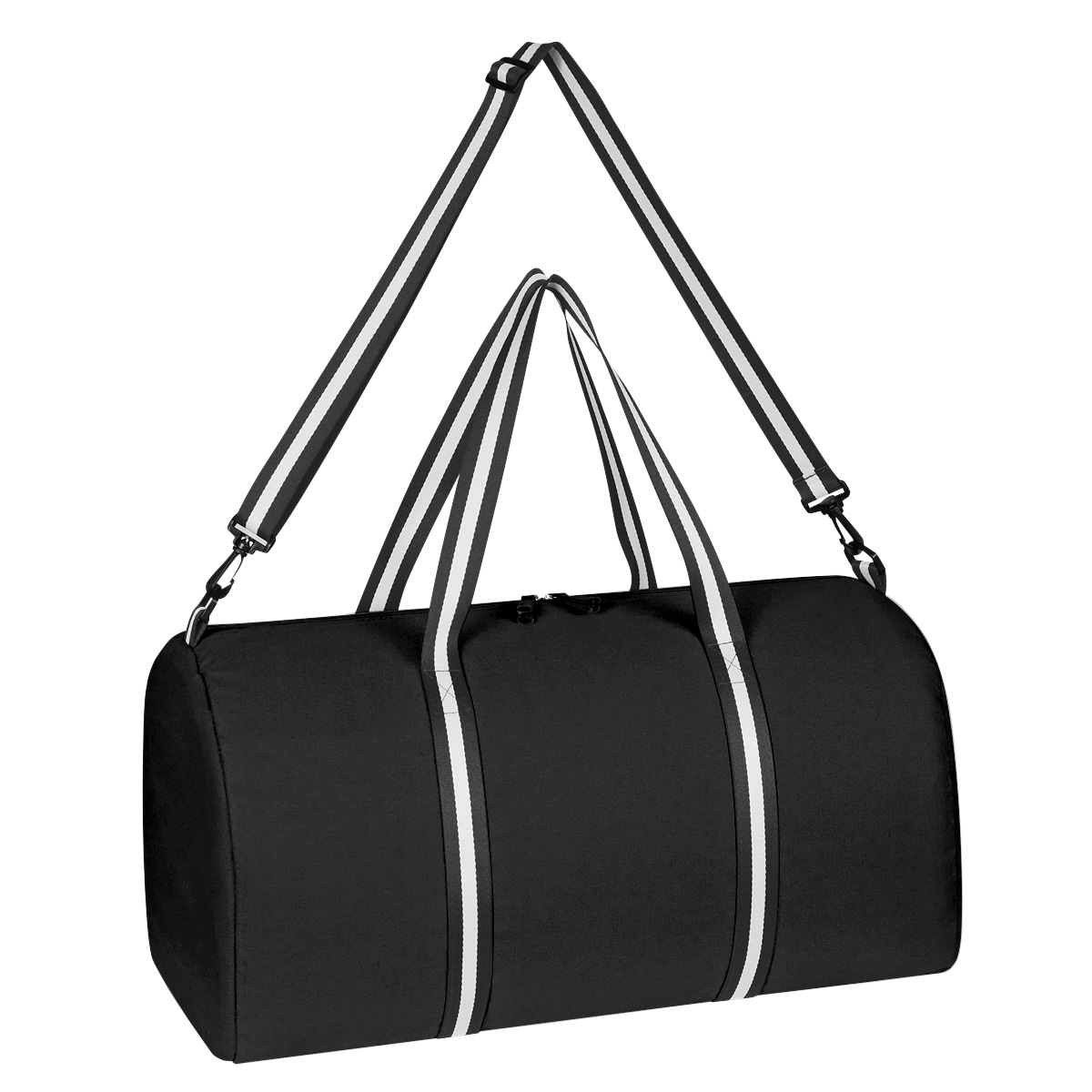 Black Striped Handle Duffel Bag 